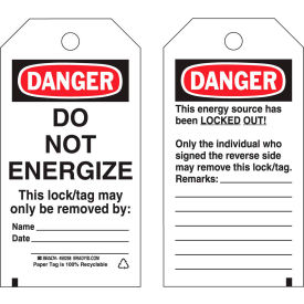 Brady® 50258 Lockout Tag- Danger Do Not Energize 2 Sided HD Polyester 25/Pack 50258
