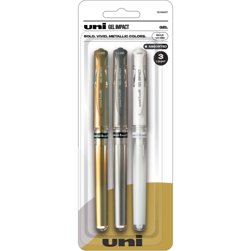 Uni-Ball Signo Gel Impact Pens, Pack Of 3, Bold Point, 1.0 mm, Assorted Ink MPN:UBC1919997