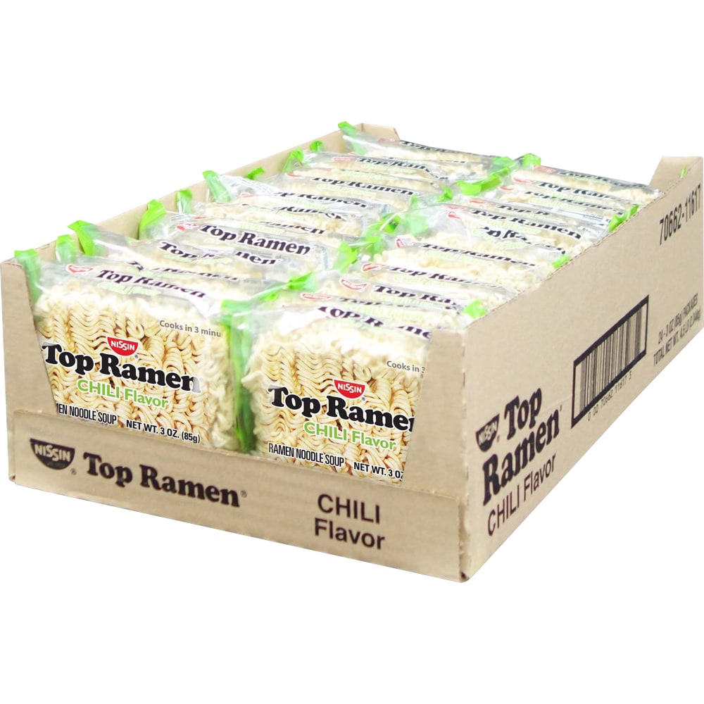 Nissin Top Ramen Chili Flavor Ramen Noodle Soup, 3 Oz, Carton Of 24 Packs (Min Order Qty 3) MPN:11617
