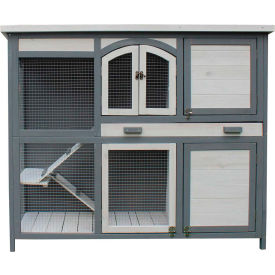 Hanover Outdoor Wooden 2-Story Rabbit Hutch with 2 Ramps Wire Mesh Run and Removable Tray HANRH0104-GRY