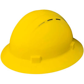 ERB® Americana® Vented Full Brim Hard Hat 4-Point Nylon Mega Ratchet Suspension Yellow WEL19432YE - Pkg Qty 12