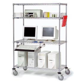 Nexel™ 4-Shelf Mobile Wire Computer LAN Workstation w/Keyboard Tray 60