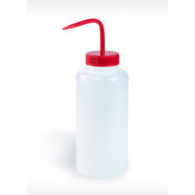 Bel-Art Wide-Mouth 1000ml (32oz) Polyethylene Wash Bottles Red Polypropylene Cap 53mm Closure 4Pk 116251000