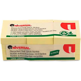 Universal One® Recycled Sticky Notes 1.5 X 2 Yellow; 12 100-Sheet Pads/Pack UNV28062