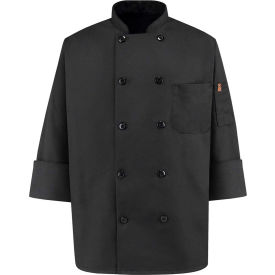 Chef Designs 10 Button-Front Chef Coat Pearl Buttons Black Spun Polyester XS 0425BKRGXS