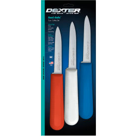 Dexter Russell 15493 - 3 PK Paring Knives High Carbon Steel Stamped Red White Blue 3-1/4