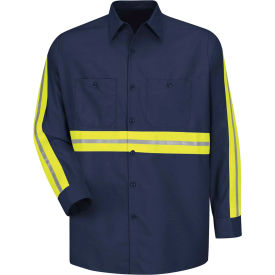 Red Kap® Enhanced Visibility Industrial Long Sleeve Work Shirt Navy Poly/Cotton Tall L SP14ENLNL