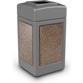 PolyTec™ Square Waste Container Gray with Riverstone Stone Panels 42-Gallon 720345K