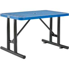 GoVets™ 4' Rectangular Steel Outdoor Table Expanded Metal Blue 550BL277