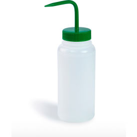 Bel-Art Wide-Mouth 500ml (16oz) Polyethylene Wash Bottles Green Polypropylene Cap 53mm Closure 6Pk 116280500