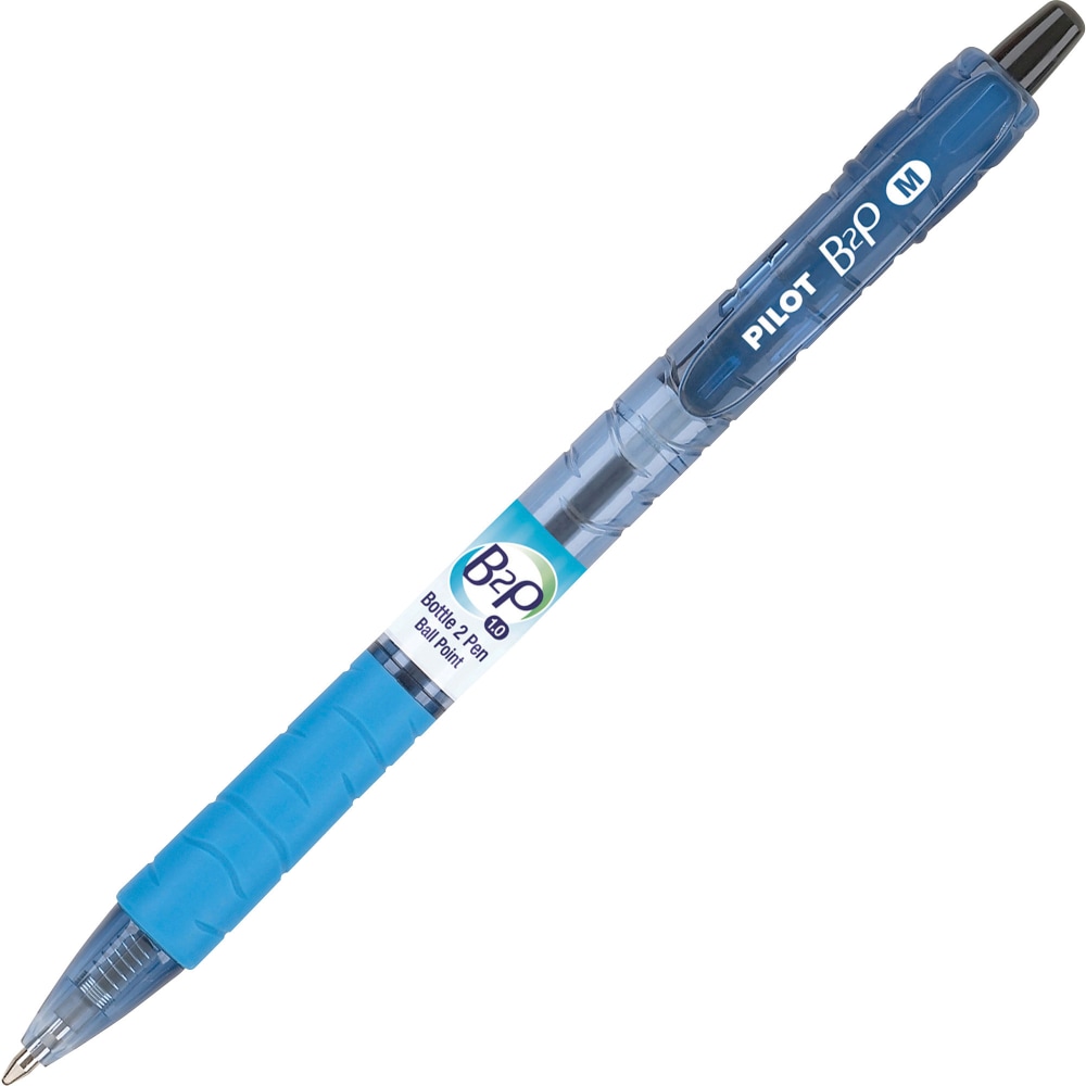 Pilot B2P Ballpoint Retractable Pens, Box Of 36, Medium Point, Black/Blue Barrel, Black/Blue Ink MPN:57050