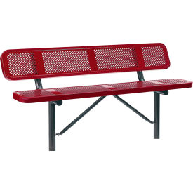GoVets™ 6' Outdoor Steel Bench w/ Backrest Perforated Metal In Ground Mount Red 557IRD694