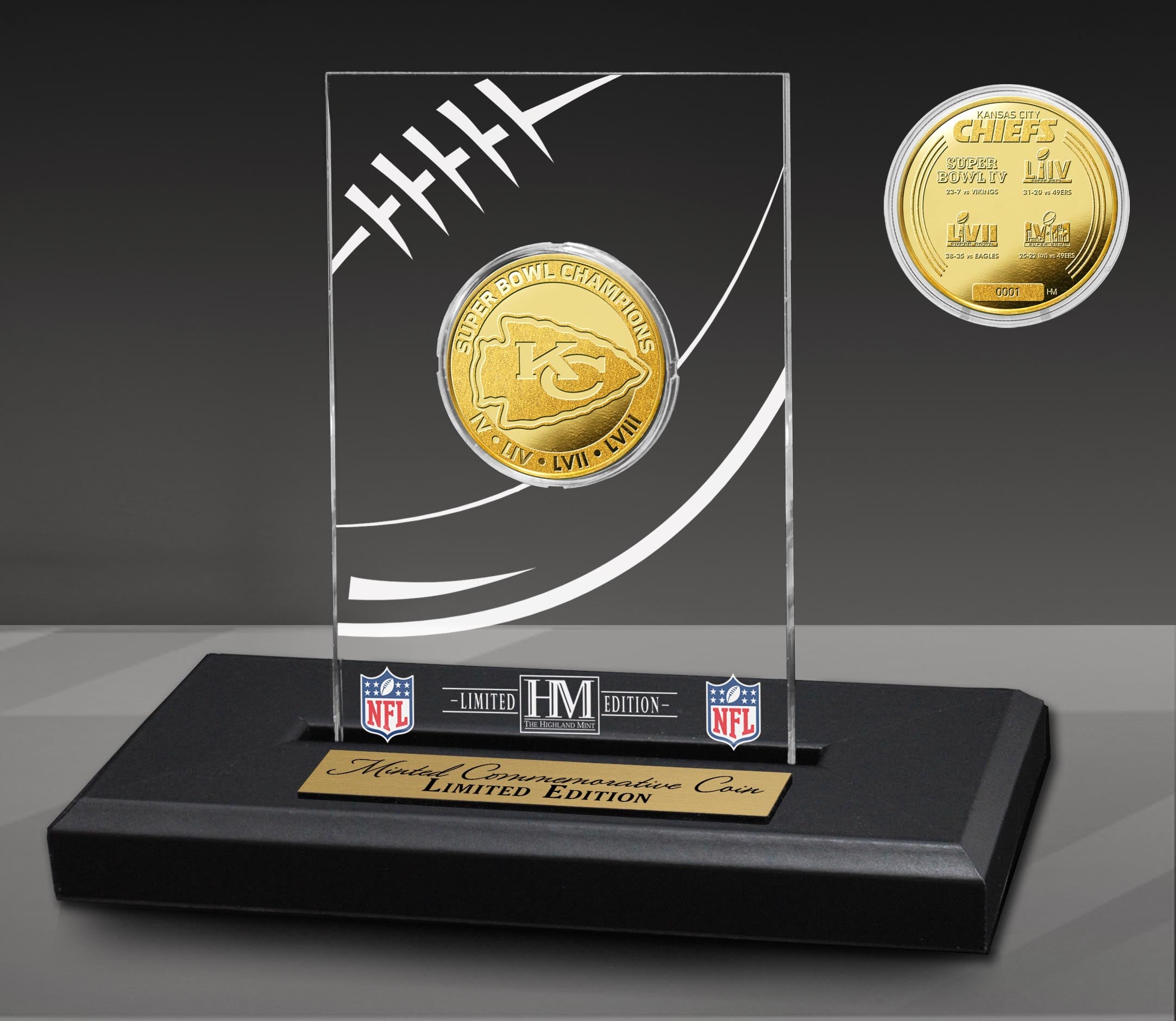 Govets - Kansas City Chiefs 4 Time Super Bowl Champion Gold Coin in Acrylic Display MPN:KCCSB58CACRK