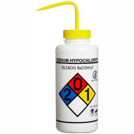 Bel-Art LDPE Wash Bottles 117320015 1000ml Sodium Hypochlorite Label Yellow Cap Wide Mouth 4/PK 11732-0015