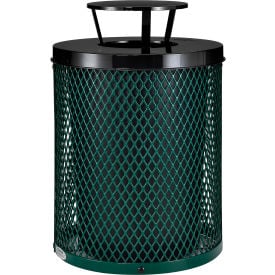 GoVets™ Outdoor Diamond Steel Trash Can With Rain Bonnet Lid 36 Gallon Green 926GN261