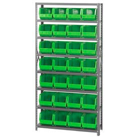 Quantum QSBU-239 Steel Shelving With 28 Giant Stacking Bins Green 12x36x75 QSBU-239GN
