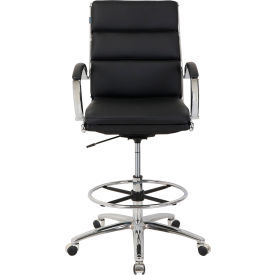 Interion® Antimicrobial Bonded Leather Modern Ribbed Executive Stool Black 641BK-AM695