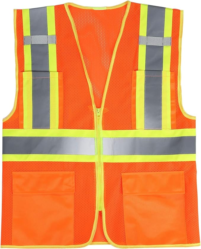 SULWZM High Visibility Reflective Safety Vest with Zipper and Pockets Orange,XXL
