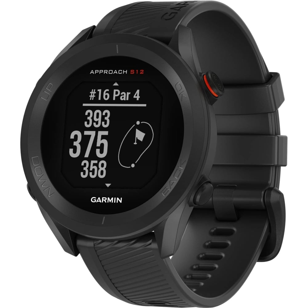 Garmin Approach S12 GPS Watch - 43.7 mm - 43.7 mm - Odometer - Clock Display, Timer - 122.07 MB - 0.9in - Bluetooth - GPS - 30 Hour - Black - Silicone Band Material - Golf, Tracking, Smartphone - Water Resistant - 164.04 ft Water Resistant MPN:010-02472-0