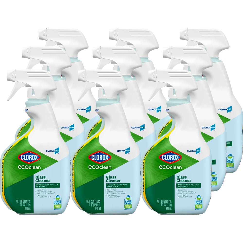 Clorox CloroxPro EcoClean Glass Cleaner Spray Bottles, 32 Oz, Pack Of 9 Bottles MPN:10044600602773CA