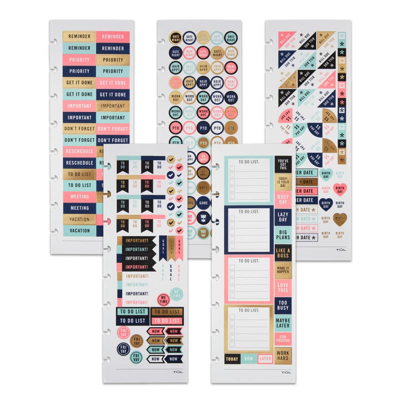 TUL Discbound Notebook Sticker Sheets, 3in x 8-1/2in, Assorted, 10 Sheets, 2 Sheets of 5 Designs (Min Order Qty 13) MPN:TULSTICKER-RY20