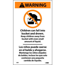 Bilingual Vinyl Infant Drowning Label - Children Can Fall Into The Bucket BID1