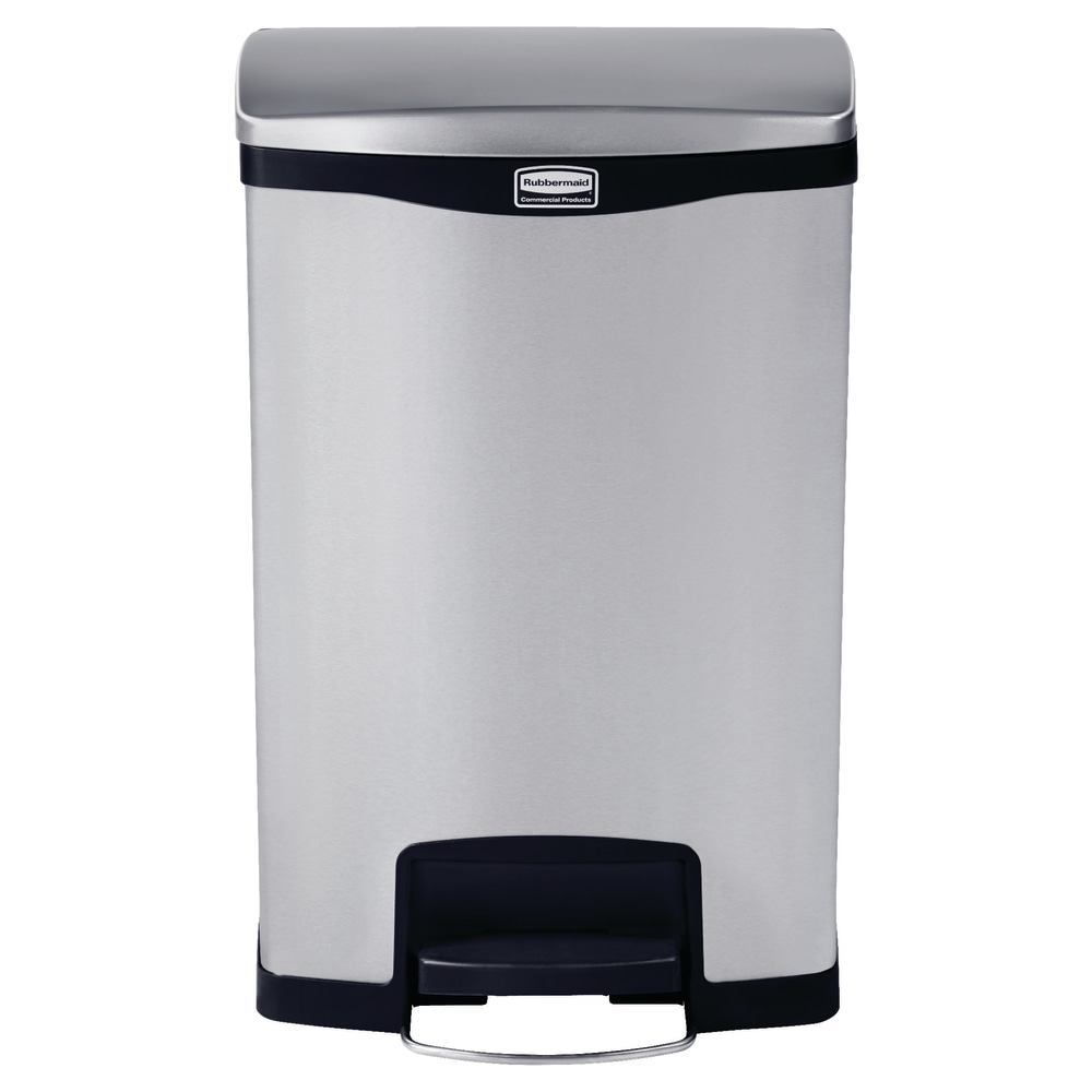 Rubbermaid Slim Jim Step-On Stainless Steel Front Step Container, 13 Gallons, Black MPN:1901992