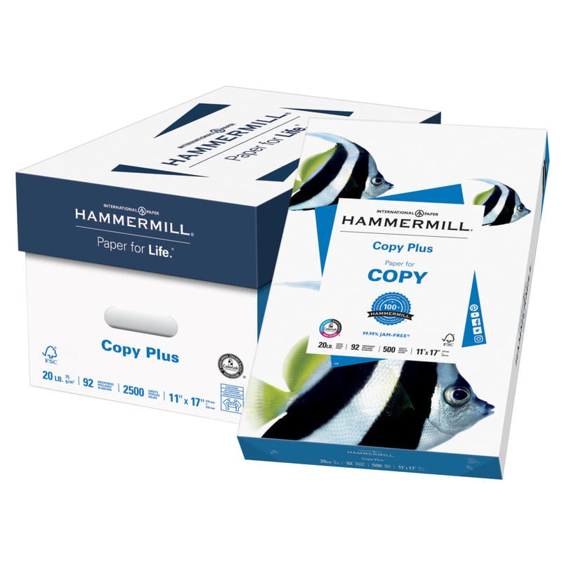 Hammermill Multi-Use Printer & Copier Paper, Ledger Size (11in x 17in), 2500 Total Sheets, 20 Lb, White, 500 Sheets Per Ream, Case Of 5 Reams MPN:105023