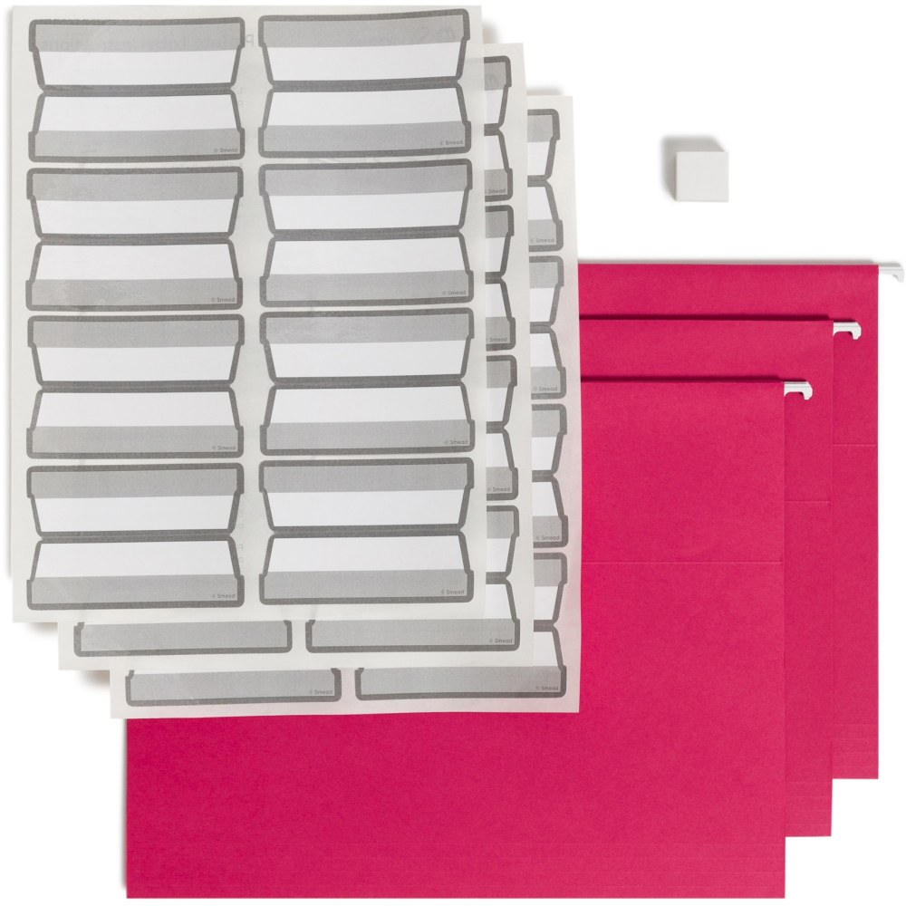 Smead ProTab Filing System With 20 Hanging File Folders, 24 ProTab 1/3-Cut Tab Labels And Eraser, Letter Size, Red MPN:64197