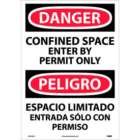 NMC™ Bilingual Vinyl Sign Danger Confined Space Enter By Permit Only 14