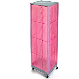 Global Approved 700406-PNK Four-Sided Spinning Pegboard Floor Display W/ Wheels 16