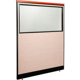 Interion® Deluxe Office Partition Panel w/Partial Window & Pass-Thru Cable 60-1/4Wx101-1/2H TAN 790DWPTN695