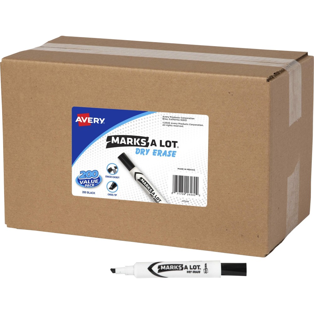 Avery Marks-A-Lot Value Pack Dry Erase Markers - Erasable - Black Ink - Home, School - 200 / Carton MPN:24445