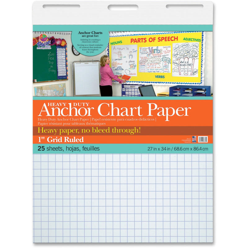 Pacon Heavy Duty Anchor Chart Paper, 27in x 34in, Grid Ruled, 25 Sheets, White, 4 Packs MPN:3372