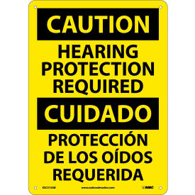 Bilingual Aluminum Sign - Caution Hearing Protection Required ESC513AB