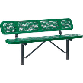 GoVets™ 6' Outdoor Steel Bench w/ Backrest Perforated Metal In Ground Mount Green 557IGN694