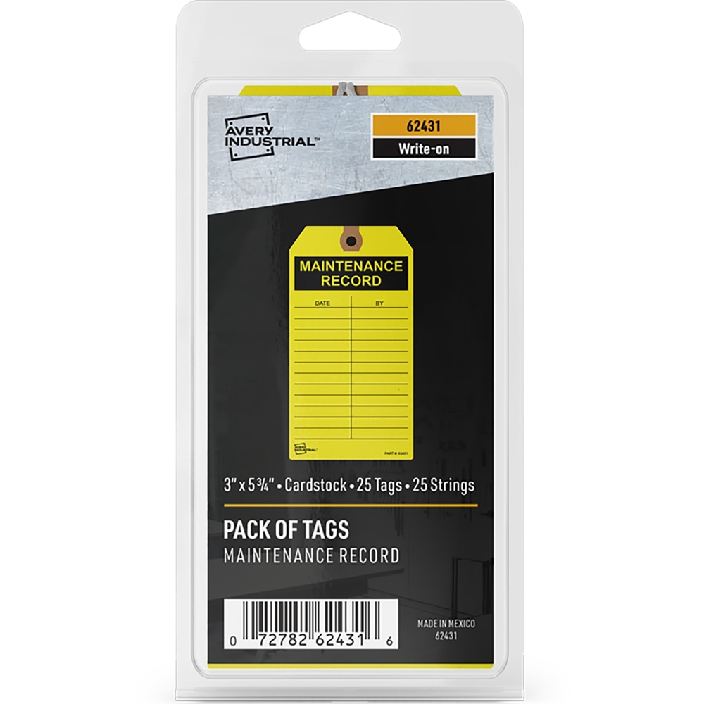 Avery Preprinted MAINTENANCE RECORD Hang Tags - 5.75in Length x 3in Width - Card Stock - Yellow - 1 Pack MPN:62431