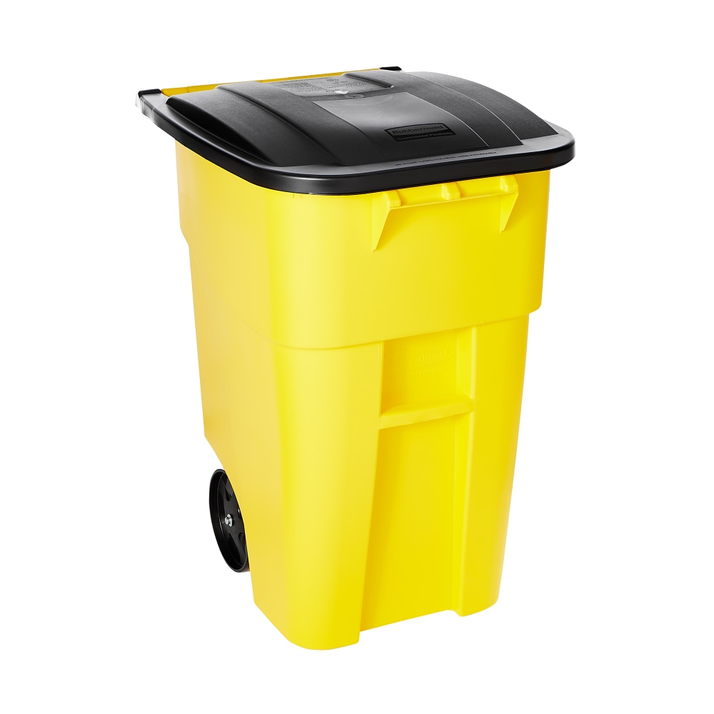 Rubbermaid Brute Square Plastic Rollout Container, 50-Gallons, Yellow MPN:9W27YEL