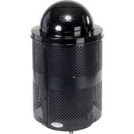 GoVets™ Outdoor Perforated Steel Trash Can With Dome Lid & Base 36 Gallon Black 949BKD261