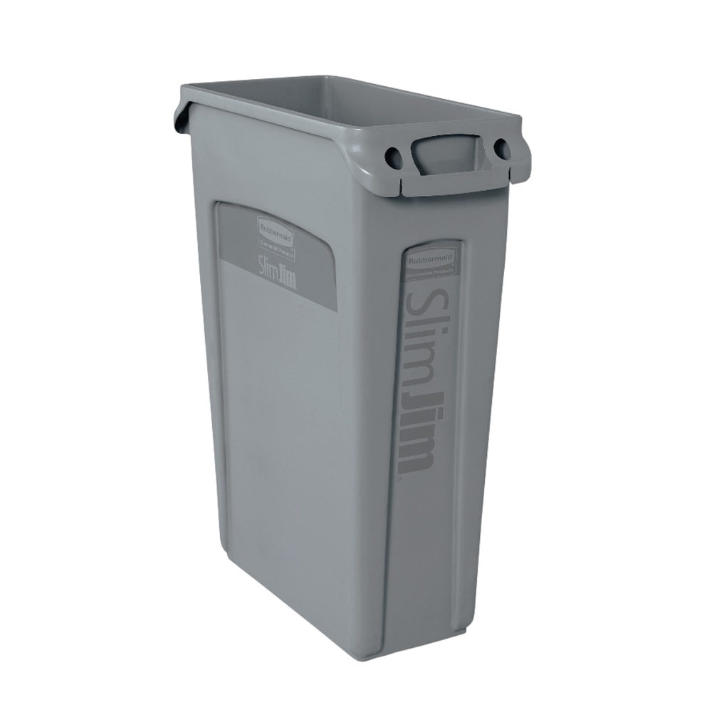 Rubbermaid Slim Jim Rectangular Plastic Waste Containers With Vent Channels, 23 Gallons, 30inH x 11inW x 22inD, Gray MPN:FG354060 GRAY