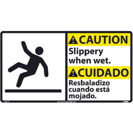 NMC™ Bilingual Vinyl Sign Caution Slippery When Wet 18