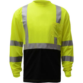 GSS Safety 5113 Class 3 Microfiber Birdseye Long Sleeve T-Shirt W/ Black Bottom Lime S 5113-S