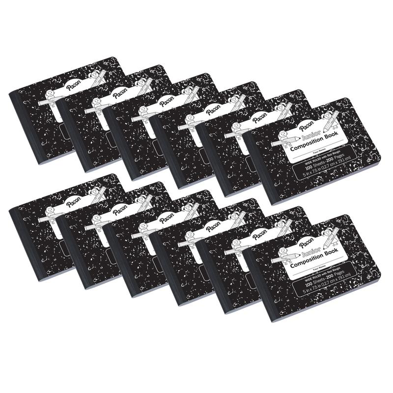 Pacon Junior Composition Books, Wide Ruled, 5in x 7-1/2in, Black Marble, 100 Sheets, Pack Of 12 Books MPN:PACMMK37090-12