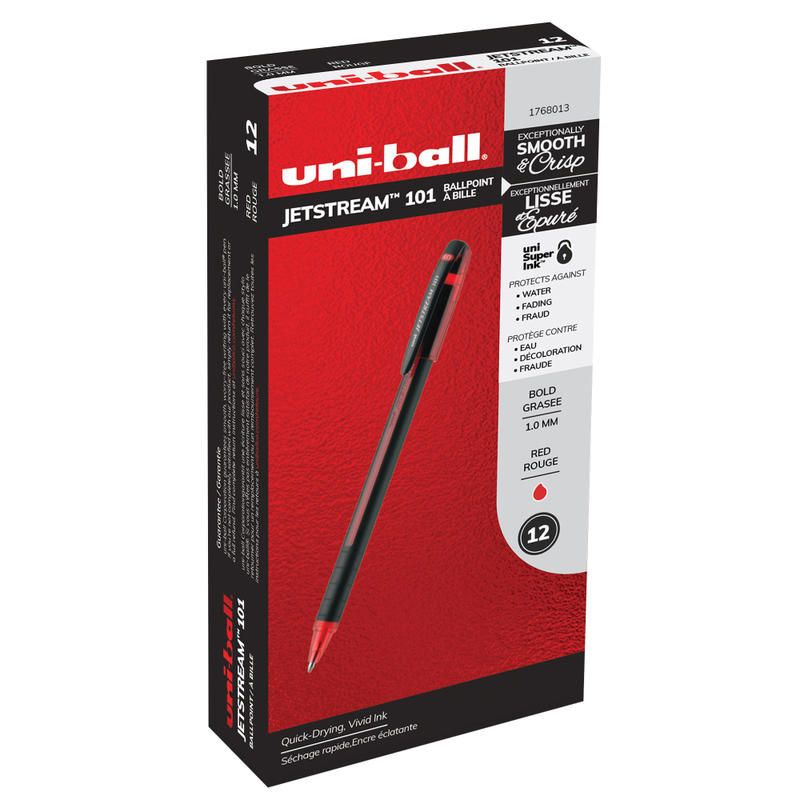 uni-ball Jetstream 101 Rollerball Pens, Medium Point, 1.0mm, Assorted Barrels, Red Ink, Pack Of 12 MPN:1768013