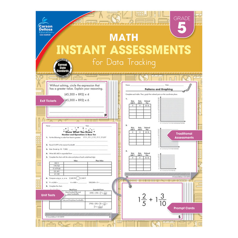 Carson-Dellosa Instant Assessments For Data Tracking Math Resource Book, Grade 5 MPN:104939