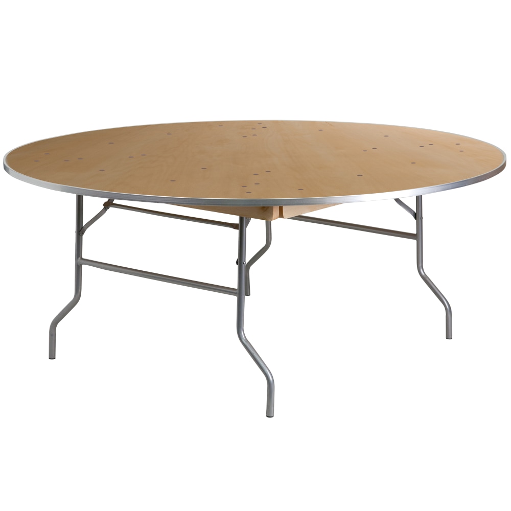 Flash Furniture Round Heavy-Duty Birchwood Folding Banquet Table, 30inH x 72inW x 72inD, Natural/Silver MPN:XA72BIRCHM