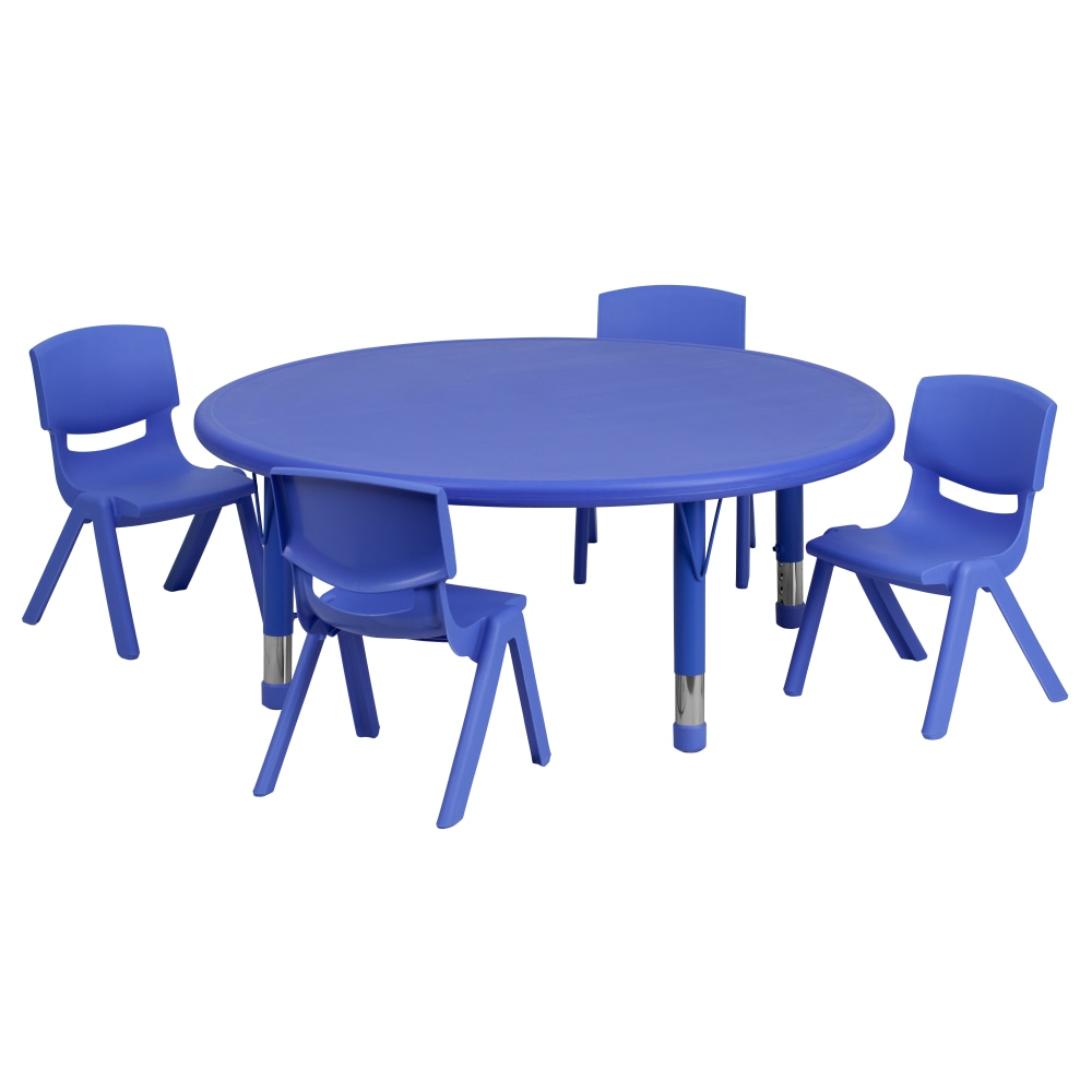 Flash Furniture Round Plastic Height-Adjustable Activity Table Set With 4 Chairs, 23-3/4inH x 45inW x 45inD, Blue MPN:YCX53RNDTBLBLE