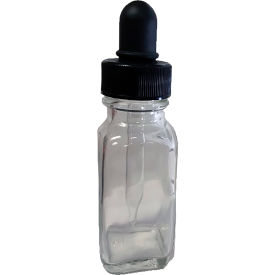 Qorpak® 1oz Square Bottle w/24-400 Blk PP Glass Dropper Assembly Dropper size 7 x 66mm 24PK 500523