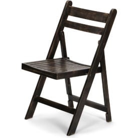 Atlas Commercial Titan Series Wood Slatted Folding Chair - Antique Black WSFC4DK