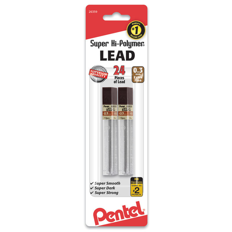 Pentel Super Hi-Polymer Leads, 0.3 mm, HB, 24 Leads Per Tube MPN:L300BP2HB